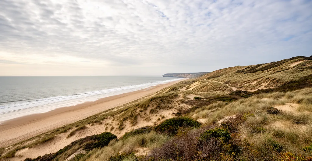 Littoral de la Côte d'Opale avec dunes et mer du Nord sous ciel nordique