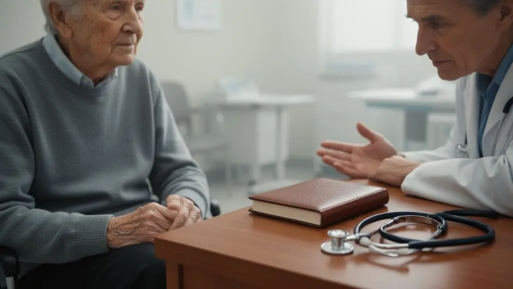 Senior en consultation attentive avec son médecin lors d'une visite médicale annuelle de prévention
